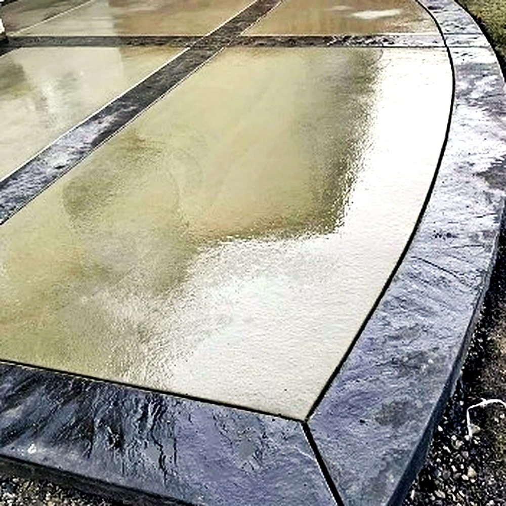 Decorative stamped concrete with dark border